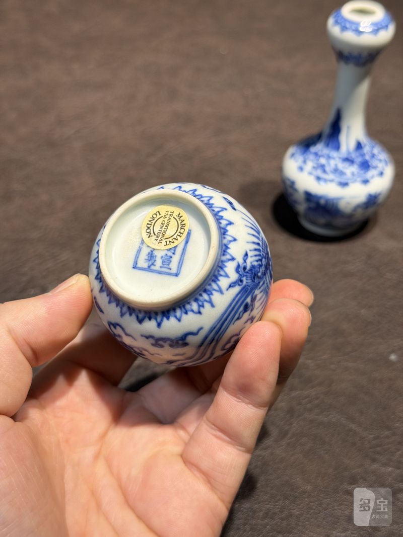 清康熙 青花双凤纹胆瓶、蒜头瓶 - 图25